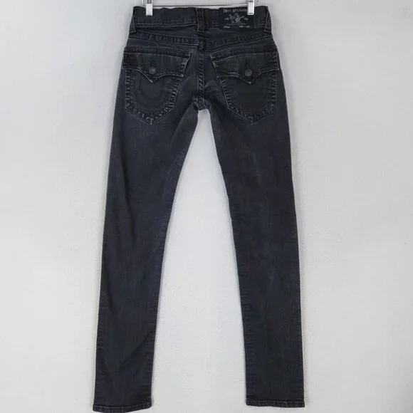 True Religion Jeans Mens 28 Black Rocco Relaxed Skinny Leg Flap Pocket Denim - Picture 7 of 13